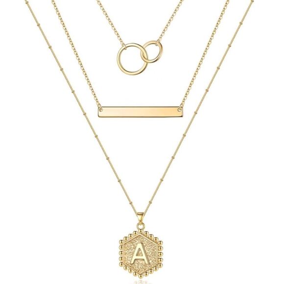 NWT Wool + Pepper Co. Initial Dainty Gold Layer Necklace - Picture 2 of 6